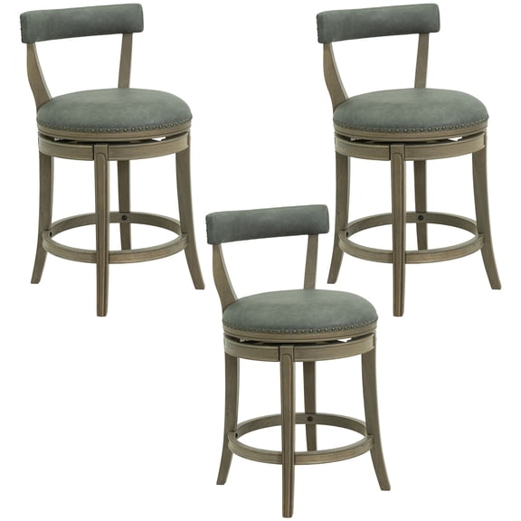 ROME + OAK Ruxban 26" Swivel Counter Stool, Reclaimed Oak, Stone Vegan Leather, Set of 3