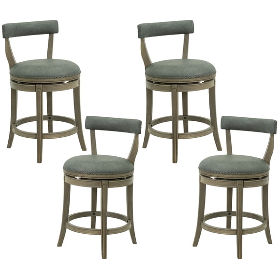 ROME + OAK Ruxban 26" Swivel Counter Stool, Reclaimed Oak, Stone Vegan Leather, Set of 4