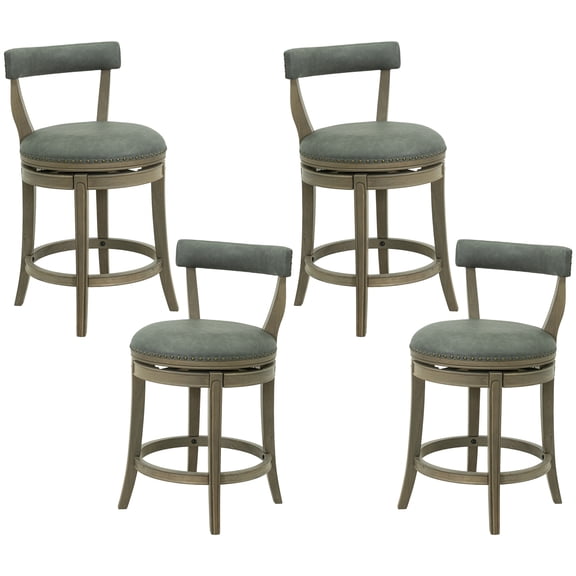 ROME + OAK Ruxban 26" Swivel Counter Stool, Reclaimed Oak, Stone Vegan Leather, Set of 4
