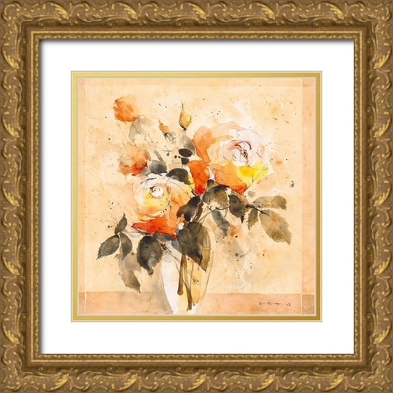 ROMO-Rolf Morschhauser 15x15 Gold Ornate Wood Framed with Double Matting Museum Art Print Titled - Roses IV