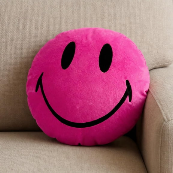 ROMO visions Smiley Face Pillow - Cute Plush for Bedroom Decor - 16" X 16" Soft Cotton Cool Kids' Throw Pillows with Inserts Included - Birthday Gift - Room Decor Aesthetic for Bedroom. (Pink) A101