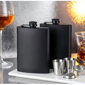 Wuxiuli Professional Matte Black Hip Flask, 8 oz Stainless Steel Leak-proof Pocket Flask, 2-Pack