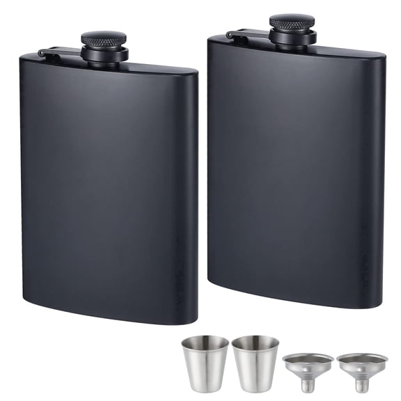 Wuxiuli Professional Matte Black Hip Flask, 8 oz Stainless Steel Leak-proof Pocket Flask, 2-Pack