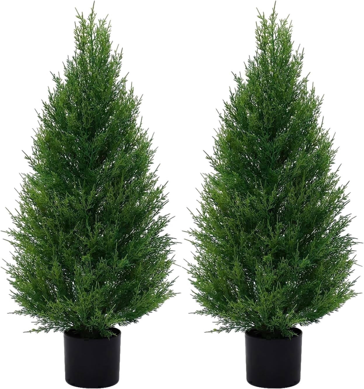 ROMSWI 2 Pack 3FT Artificial Cedar Topiary Trees with Full Realistic Leaves, Faux Plants for Home Front Door Porch Patio Garden