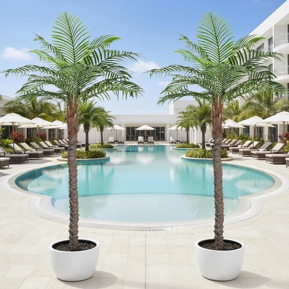 ROMSWI 2 Pack 7FT Artificial Palm Tree, Lifelike Potted Golden Cane Palm Tree, Tropical Faux Tree for Outdoor Indoor Home Office Living Room Decor