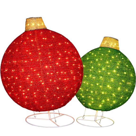ROMSWI 2pc Iron Christmas Ornament Decoration Pop-up Hanging for Xmas Outdoor Holiday w/350 LED Light Assorted Colors - 30" & 24" Set