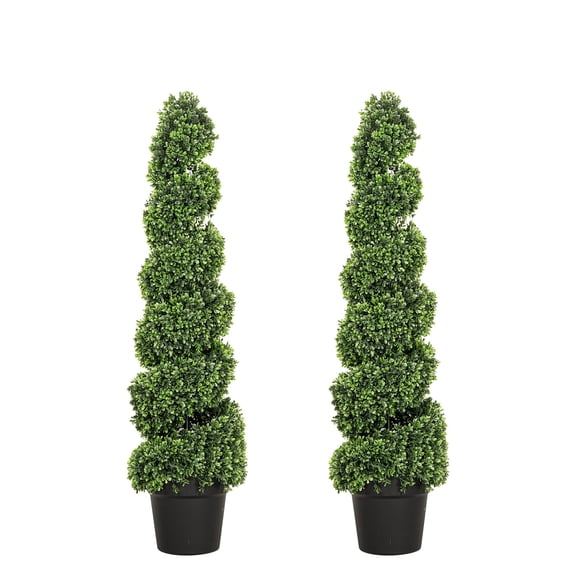 ROMSWI 3FT Artificial Boxwood Spiral Topiary Trees 2 Pack, UV Resistant Faux Topiary Tree with Planter, Artificial Outdoor Plant for Garden Home