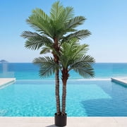 ROMSWI 8FT Artificial Palm Tree, Lifelike Potted Golden Cane Palm Tree, Tropical Faux Tree for Outdoor Indoor Home Office Living Room Decor