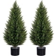 thumbnail image 1 of ROMSWI Artificial Cedar Tree 2 Pack 3 ft Tall Faux Cedar Topiary Plant Fake Lifelike Potted Pine for All-Season Home Office Porch Entryway Decor, 1 of 10