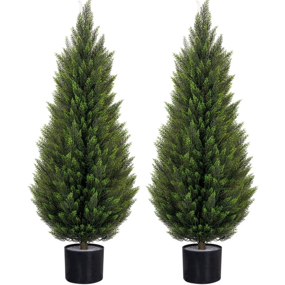 ROMSWI Artificial Cedar Tree 2 Pack 4 ft Tall Faux Cedar Topiary Plant Fake Lifelike Potted Pine for All-Season Home Office Porch Entryway Decor