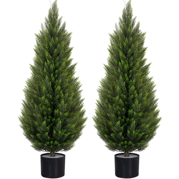 ROMSWI Artificial Cedar Tree 2 Pack 4 ft Tall Faux Cedar Topiary Plant Fake Lifelike Potted Pine for All-Season Home Office Porch Entryway Decor