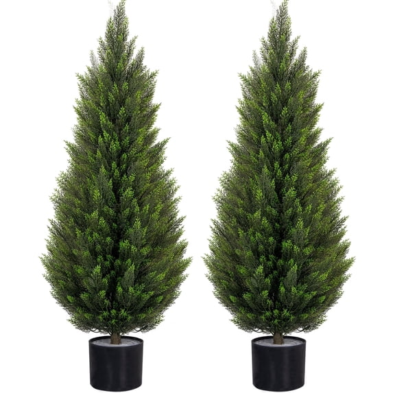 ROMSWI Artificial Cedar Tree 2 Pack 4 ft Tall Faux Cedar Topiary Plant Fake Lifelike Potted Pine for All-Season Home Office Porch Entryway Decor