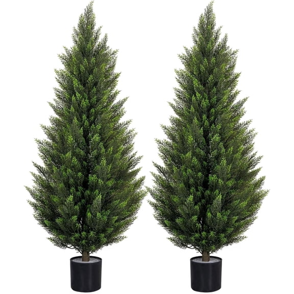 ROMSWI Artificial Cedar Tree 2 Pack 4 ft Tall Faux Cedar Topiary Plant Fake Lifelike Potted Pine for All-Season Home Office Porch Entryway Decor