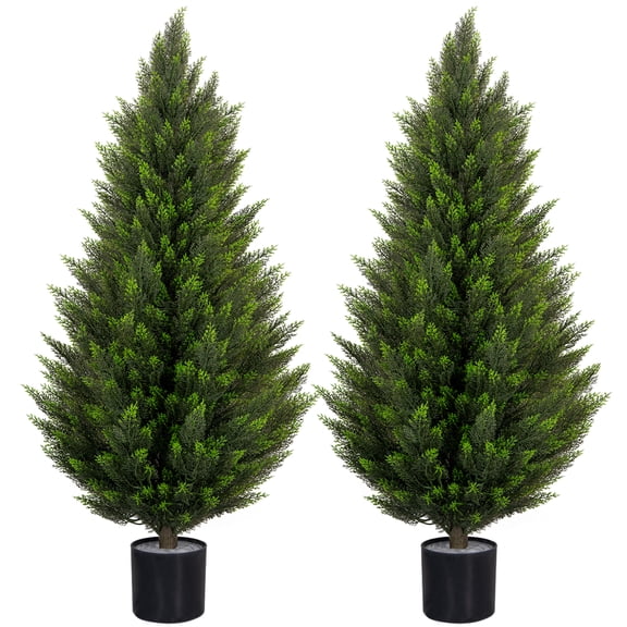 ROMSWI Artificial Cedar Tree 2 Pack 5 ft Tall Faux Cedar Topiary Plant Fake Lifelike Potted Pine for All-Season Home Office Porch Entryway Decor