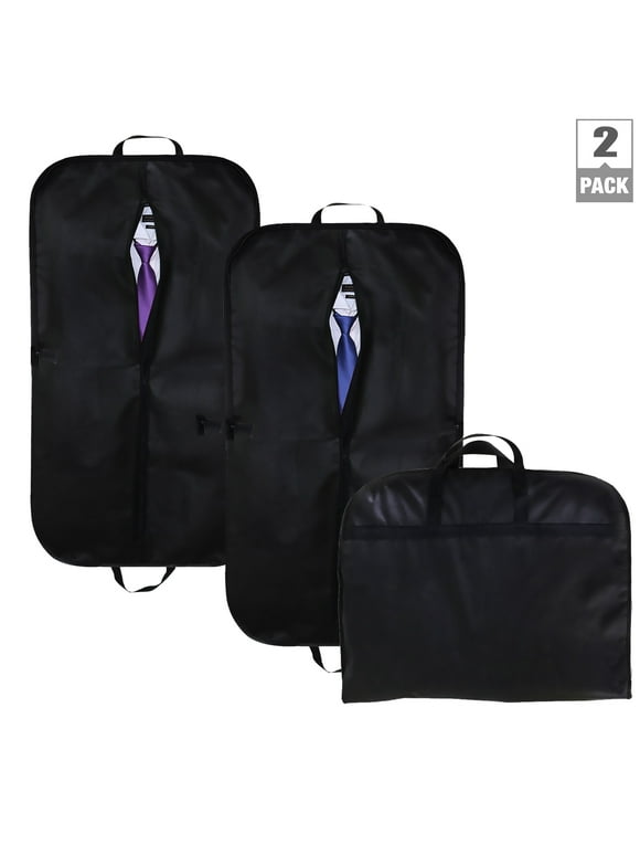 ROMUCHE 2 PCS 40" Black Garment Bags Premium Folding Suit Bag with Zipper Dustproof Breathable Travel Suit Bag Moth-Proof Portable Breathable Clothing Bag for Suits Tuxedos Dresses Coats