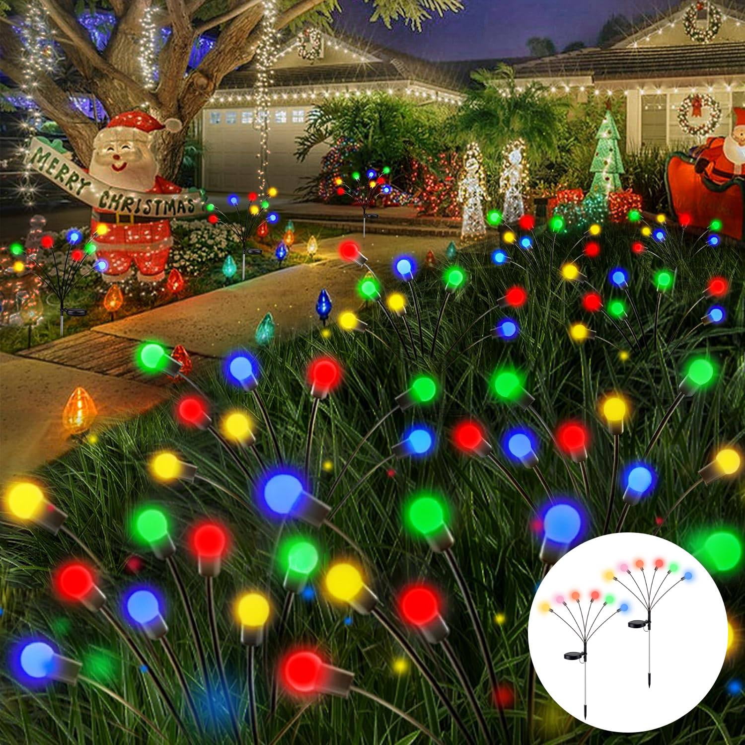 ROMUCHE 2Pack Outdoor Christmas Solar Lights Decorations, Solar Firely