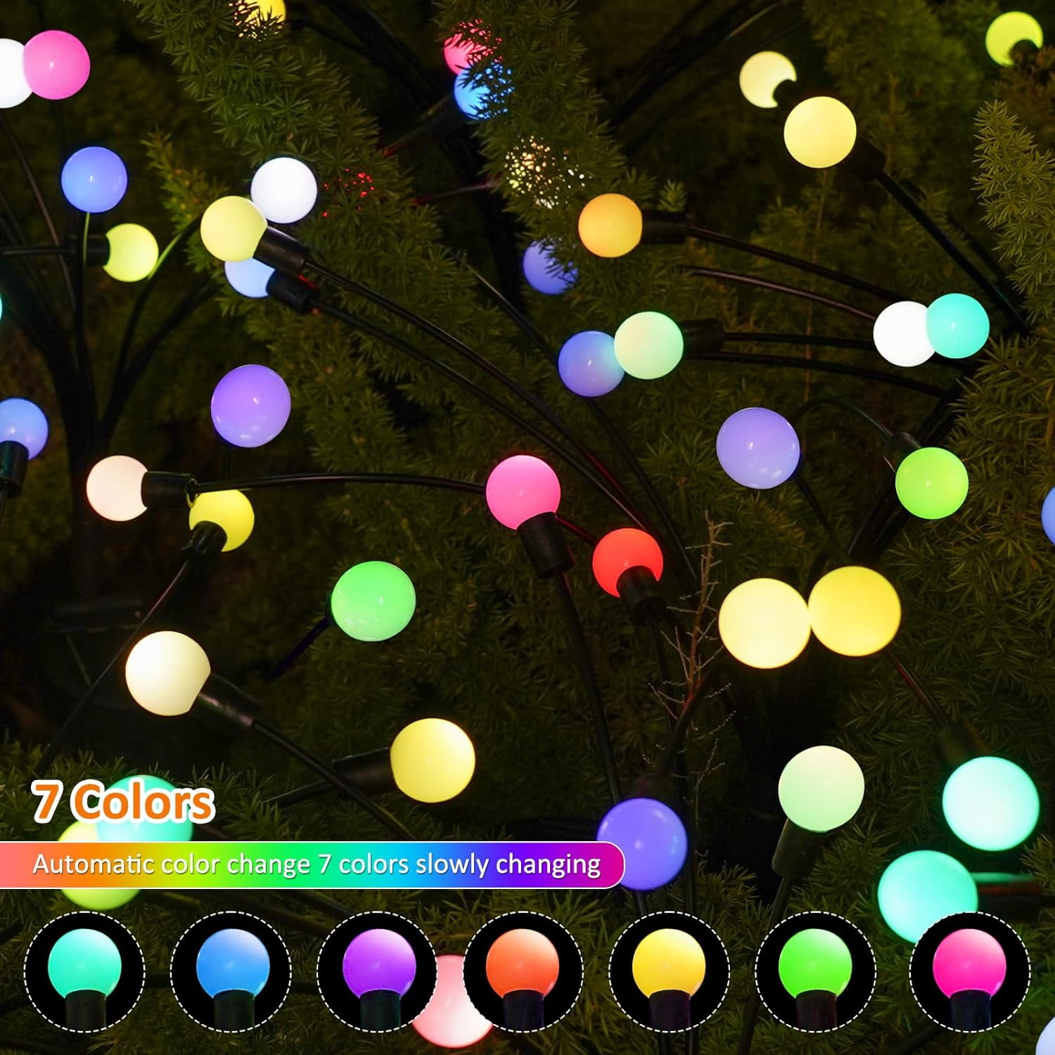 ROMUCHE 2Pack Outdoor Christmas Solar Lights Decorations, Solar Firely Lights Solar Starburst