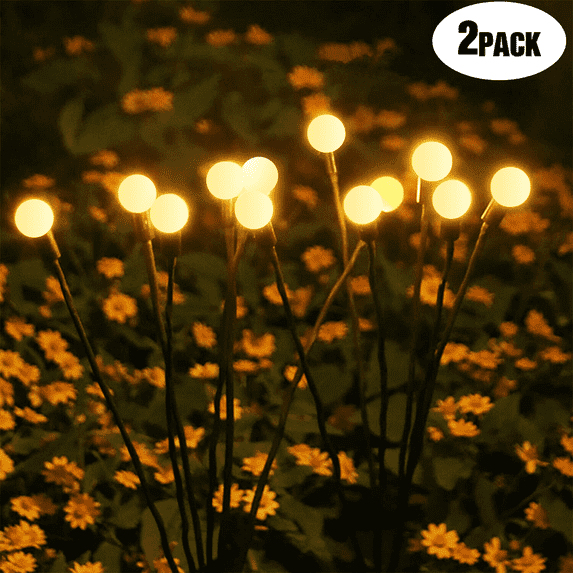 ROMUCHE 2Pack Outdoor Solar Light Decorations, Solar Firely Lights Swaying Light Solar Powered Lights Outdoor Decor (6 Head Warm White)