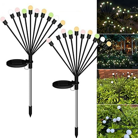 ROMUCHE 2Pack solar outdoor lights Solar Firefly Lights Outdoor Decor Lawn Lamp Solar Garden Light Landscape Light Starburst Swaying Lights for Lawn Patio Outdoor Garden Decor (10 Head Multicolor)