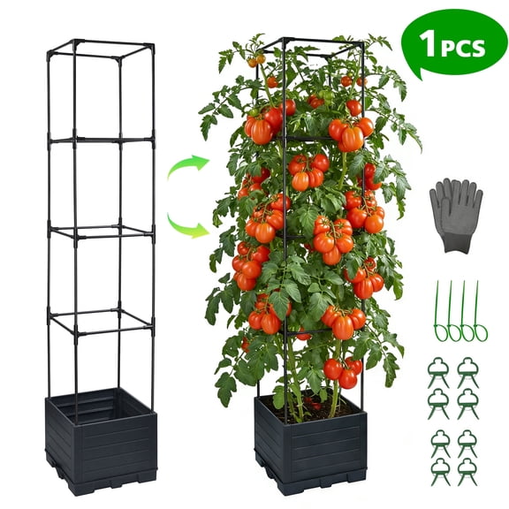 ROMUCHE 56” Tomato Planter with Trellis, Raised Garden Bed Planter Box with Trellis, Square Self Watering Tomato Cage for Climbing Plants Vegetables Vine Flowers Outdoor & Indoor
