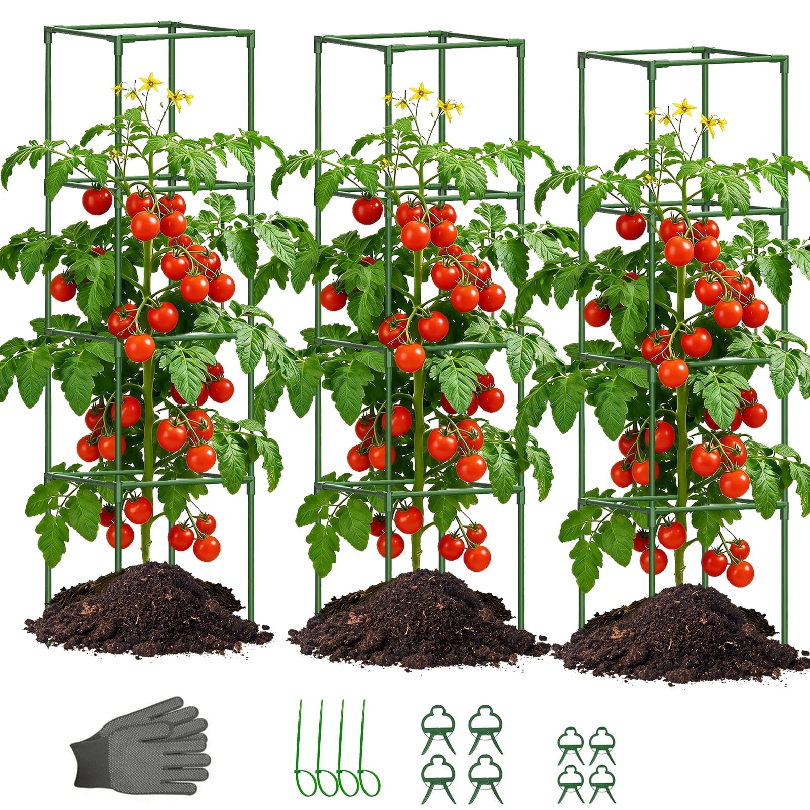 3 Pack Garden Trellis 59" Tomato Cage Square Adjustable Plant Cage for Climbing Plants Metal Plant Trellis for Potted for Vegetables Flowers Fruits