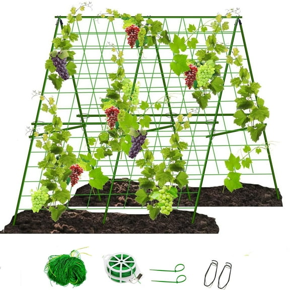 ROMUCHE 48"x48" Cucumber Trellis For Raised Bed, Foldable A-Frame Garden Trellis for Climbing Plants Outdoor with Climbing Net