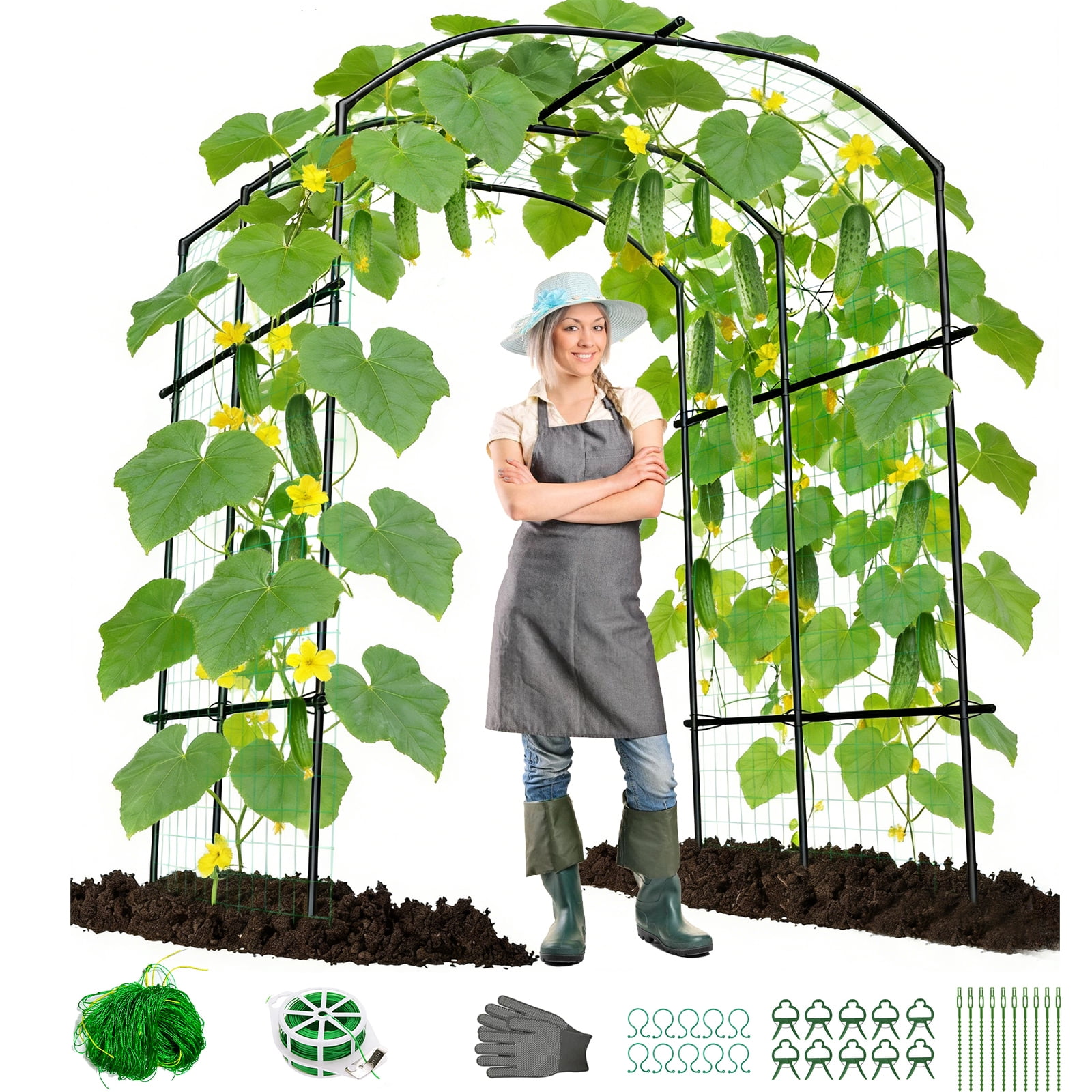 ROMUCHE 6.88ft Tall Cucumber Trellis for Raised Bed, Thickened Garden Arch Trellis for Climbing Plants Vine Vegetable Fruit Flower Outdoor