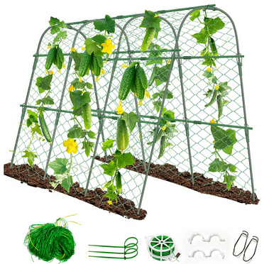 ROMUCHE 63"x48" Cucumber Trellis,Garden Arch Trellis for Climbing Plants Steel Plant Support Trellis for Flower Vine Grape Vegetable Plant Climbing Trellis for Melon Tomato Bean w/Netting