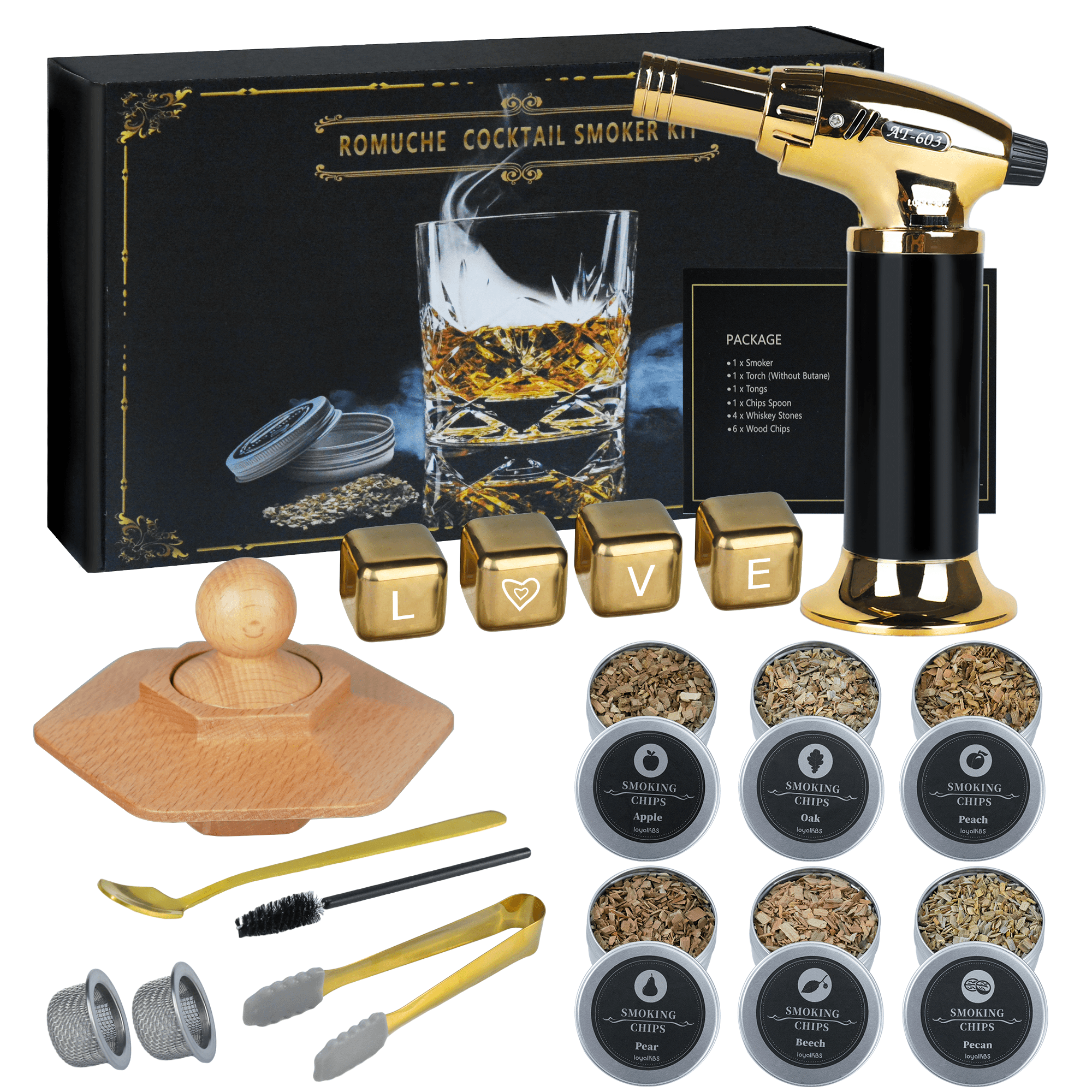 Smoker Kit with Wood Chips and Torch-Old Fashioned Chimney Smoke Top Drink  Infuser for Cocktails, Whiskey, Rum, Gin & Bourbon for
