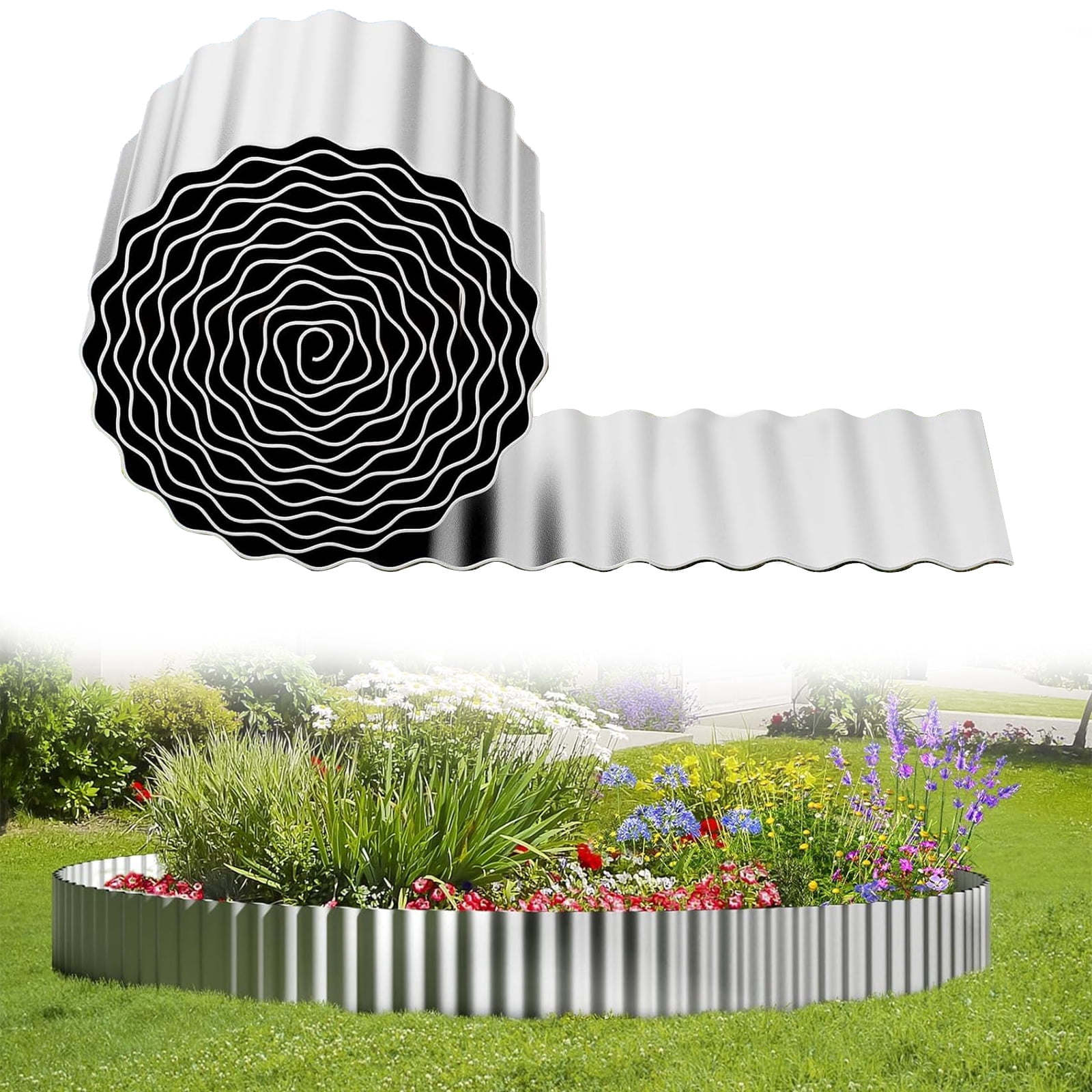 ROMUCHE Corrugated Garden Edging 6" x 25Ft, Flexible Metal Landscape Edging Border for DIY Flower Beds Lawn Yard Tree Surrounds Driveway