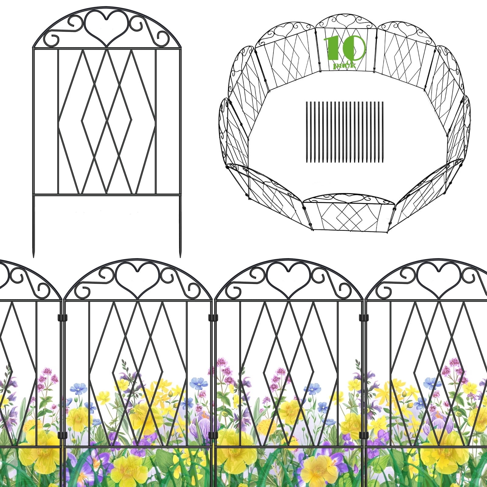ROMUCHE Decorative Garden Fence for Yard 10 Pcs, 28in (H) x 10.5ft (L) No Dig Fence, Dog Fencing Rustproof Metal Wire Panel Animal Barrier Fence for Yard Lawn Patio Outdoor Decor, Arched