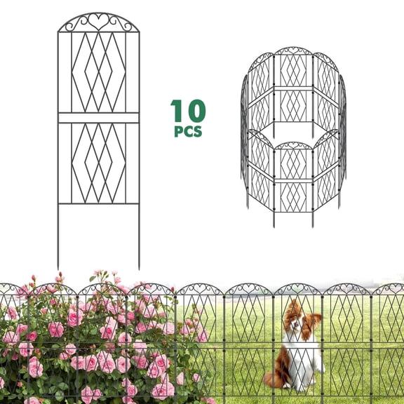 ROMUCHE Decorative Garden Fence for Yard 10 Pcs, 43.3in (H) x 12.8ft (L) No Dig Fence, Dog Fencing Rustproof Metal Wire Panel Animal Barrier Fence for Yard Lawn Patio Outdoor Decor