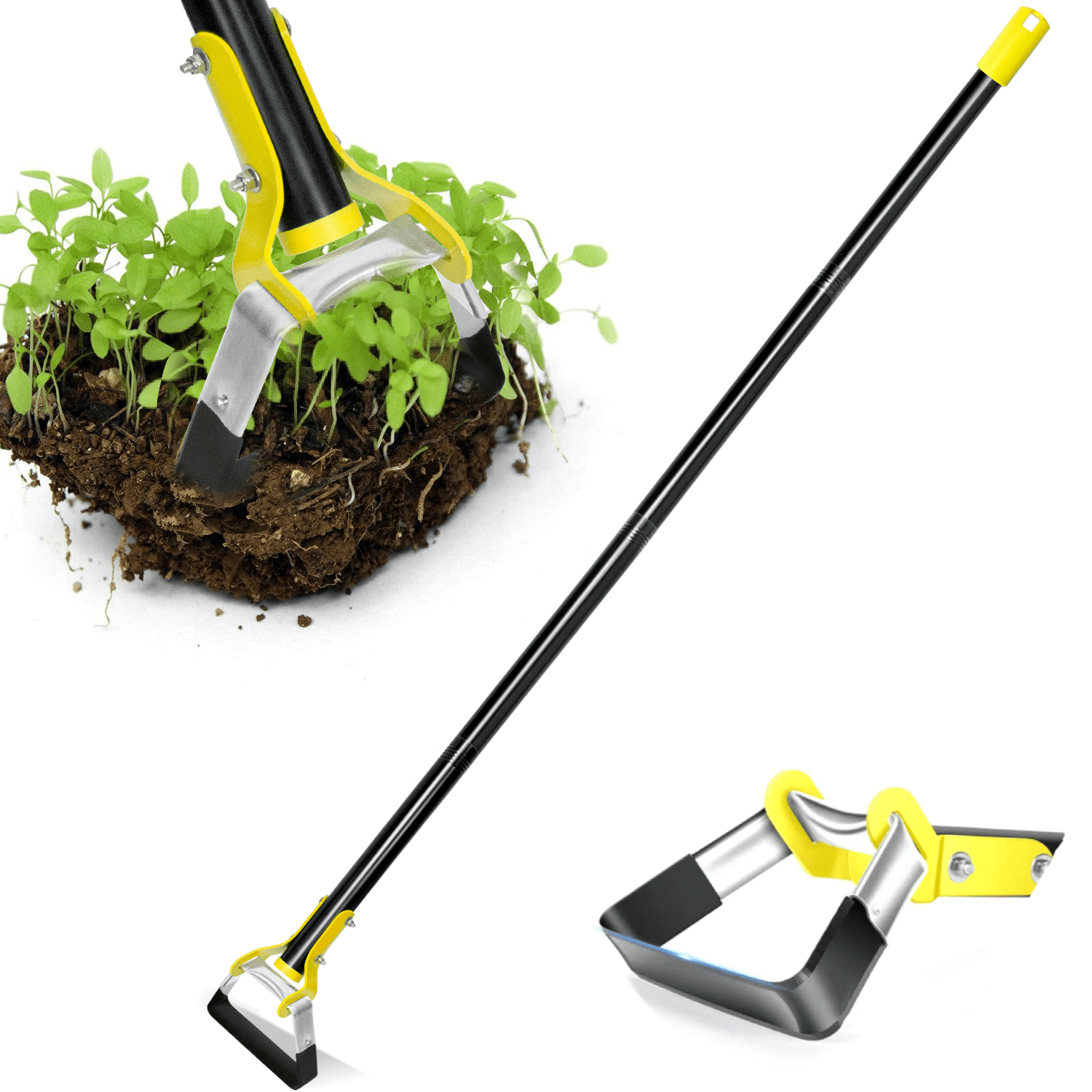 ROMUCHE Hoe Garden Tool,59in Garden Hula Hoe Stirrup Hoe Weeding Loop Tools Stainless Steel Multipurpose Gardening Tools for Weeding Loosening Soil Planting Farm