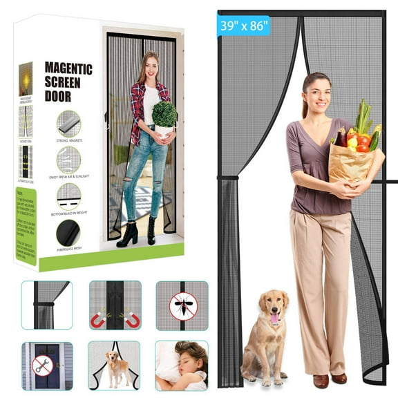ROMUCHE Magnetic Screen Door Fiberglass Screen Door Mesh Self Sealing Heavy Duty Hands Free Keeps Bugs Out Pet and Kid Friendly Keep Open Feature 39" x 86"