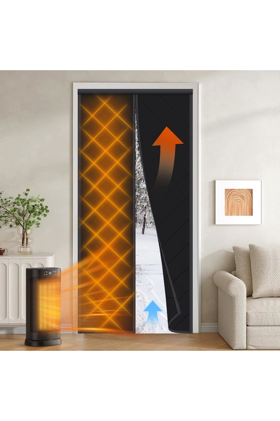 Magnetic Thermal Door Cover For Winter, Fits 33'' X 80'' Door(Curtain Size 35'' X 82''), Insulated Door Curtain Keep Warm Winter&Cool Summer