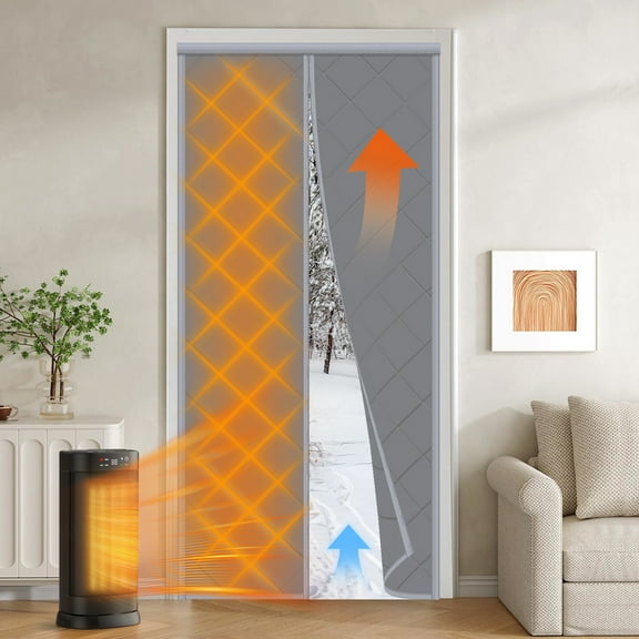 ROMUCHE Magnetic Thermal Door Cover For Winter, Fits 33'' X 80'' Door(Curtain Size 35'' X 82''), Insulated Door Curtain Keep Warm Winter&Cool Summer