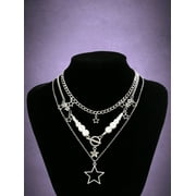 ROMWE Goth 3pcs Fashion Zinc Alloy Star Charm Necklace For Women For Daily Decoration