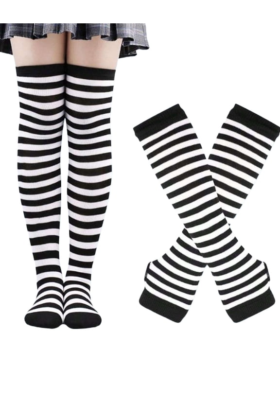 ROMWE Kawaii 1pair Women'S Striped Over-Knee Socks