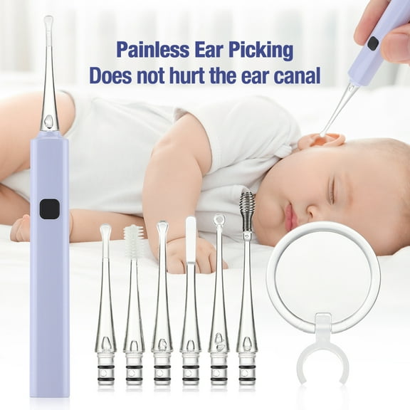 ROMYSE Baby Ear Wax Cleaner LED Light Ear Cleaning Earpick Earwax Remover Luminous Ear Curette Light Spoon Health Care Tool for Kids,Earwax Remover Kit,Ear Cleaner Ear Vacuum Wax Remover,Purple