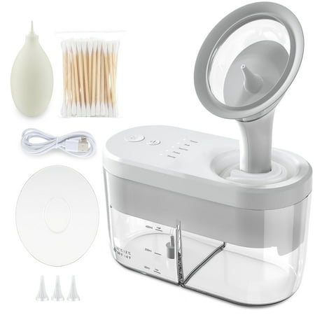 ROMYSE Earwax Removal Ear Cleaner with Automatic Sewage System Electric Ear Wax Removal Kit Ear Irrigation Flushing System with 400ml Portable Tanks,4 Cleaning Modes,3 Wash Tips, White