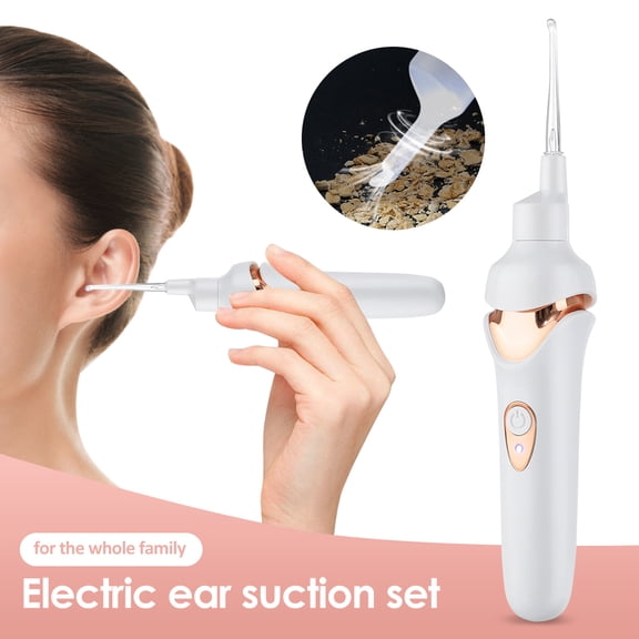 ROMYSE Earwax Remover Kit, Ear Cleaner Ear Vacuum Wax Remover,Painless Soft Suction Electric Ear Cleaner with LED Light,Safe and Comfortable Silicone Ear wax Remover Tool with Double Size Head,White
