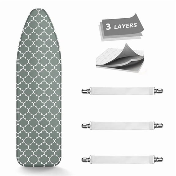 ROMYSE Ironing Board Cover,Scorch & Stain-Resistant Padding,Extra Thick Padding Coated Scorch and Stain Resistant 15x54 inch Replacement Iron Board Cover with Elastic Edge,Grey