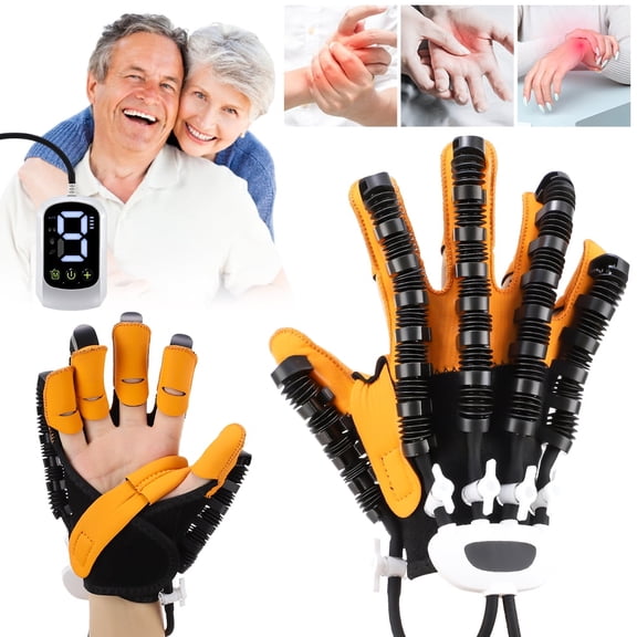ROMYSE Rehabilitation Robot Gloves, Hemiplegia Hand Stroke Recovery Equipment with USB Chargeable, Hand Dysfunction Patient Training Device with Portable Belts, Adjustable Speed and Strength, R XL