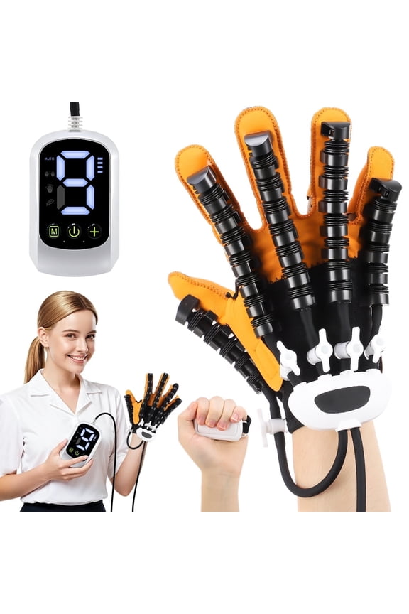 Rehabilitation Robot Gloves, Hemiplegia Hand Stroke Recovery Equipment with USB Chargeable, Hand Dysfunction Patient Training Device with Portable Belts, Adjustable Speed and Strength, R L
