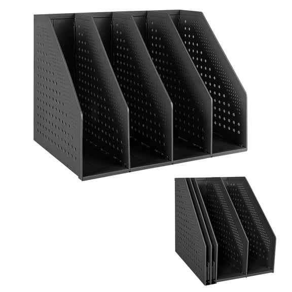 SAYEEC Black Collapsible Plastic Magazine File Holder, 4-Compartment Binder Storage Organizer, Adjustable Desk Organizer for Office Home