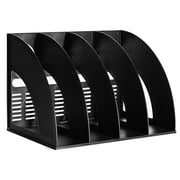 SAYEEC File Holder Storage Folder 4 Compartment Standing Desktop Hollow Organizer Black Plastic Paper Notebook Magazine Bookstore for Office & Home