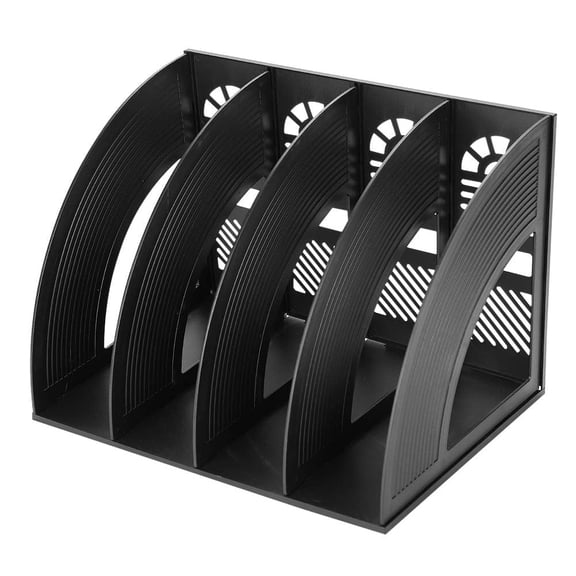 SAYEEC File Holder Storage Folder 4 Compartment Standing Desktop Hollow Organizer Black Plastic Paper Notebook Magazine Bookstore for Office & Home