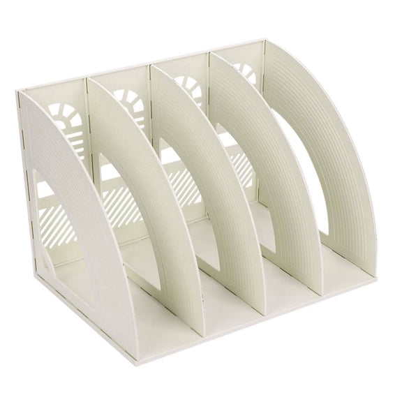 SAYEEC File Holder Storage Folder 4 Compartment Standing Desktop Hollow Organizer Gray Plastic Paper Notebook Magazine Bookstore for Office & Home