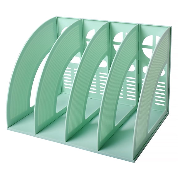 SAYEEC File Holder Storage Folder 4 Compartment Standing Desktop Hollow Organizer Green Plastic Paper Notebook Magazine Bookstore for Office & Home