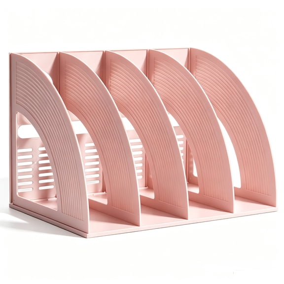 SAYEEC File Holder Storage Folder 4 Compartment Standing Desktop Hollow Organizer Pink Plastic Paper Notebook Magazine Bookstore for Office & Home